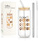 Joeyan 600ml Glass Tumbler with Straw and Lid, Bubble Boba Tea Cup and Thick Straw Can Shaped Water Drinking Cup Iced Coffee Glass Smoothie Cup for Sister Friend Birthday Anniversary Valentine Gift