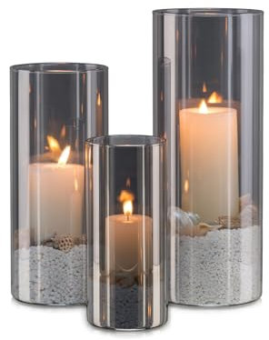 Candeldo Photophore en verre cylindrique en verre : lot de 3 bougeoirs noirs - Grand photophore - Décoration d'extérieur - Table de salon - Vase moderne - Pour l'intérieur et l'extérieur