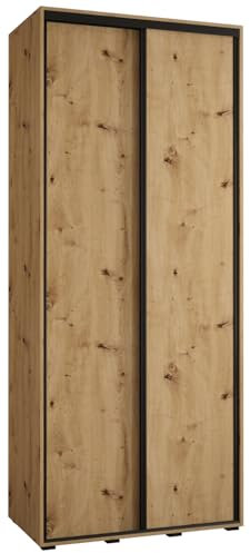 MEBLE KRYSPOL Davos 1 100 Schlafzimmerschrank mit Zwei Schiebetüren - Moderner Kleiderschrank mit Kleiderstange und Regalen - 235,2x100x60 cm - Artisan Artisan Schwarz