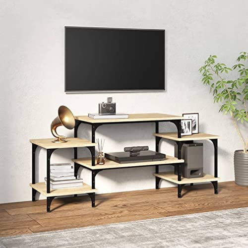 Homgoday Meuble TV en contreplaqué chêne Sonoma 117 x 35 x 52 cm, meuble pour TV, salon, salle à manger, table basse, télévision, équipement de musique, meuble bas de rangement