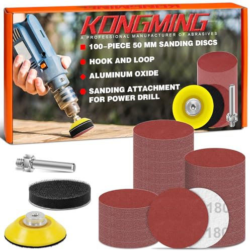 KONGMING Dischi Abrasivi 50mm 100 Pezzi Carta Abrasiva Grana 180 per Attacco per la levigatura del Trapano