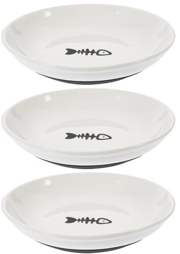 Housoutil 3piezas Plato De Cerámica Antideslizante para Gatos De Base De Silicona Tazón De Comida y Agua Diseño Saludable y Funcional para Mascotas