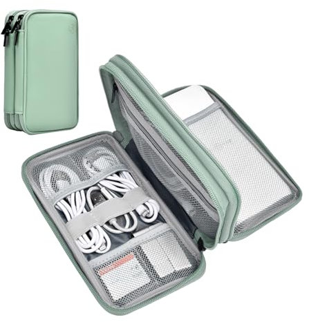 miloocul Portable Charger Organizer Travel Case Shockproof Power Bank case for Anker/Jackery/RAV/20000/30000mAh Power Bank Leather Waterproof Electronic Case for PowerCore (Light Green, Double Layer)