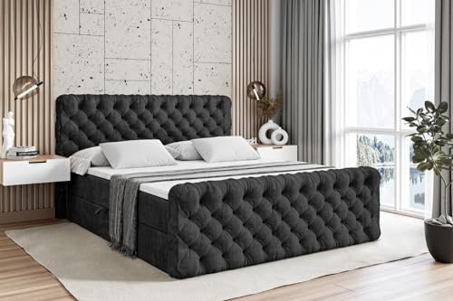 ALTDECOR Boxspringbett mit Matratze und Lattenrost, Boxbett, Topper, Fußteil, Polsterbett mit Bettkasten, Bett mit Stauraum H4-Matratze, Doppelbett, Springboxbett - BOXI8-Z - 140x200 - Schwarz Samt