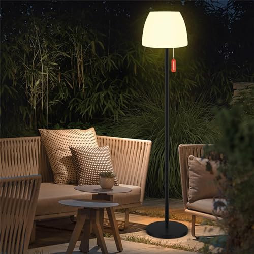 Qnkaa Lampada da terra esterna Lampade solari esterne per patio impermeabile,Lampada da terra senza fili a LED con sensore di luce,Lampada da terra ricaricabile Bianco caldo+RGB Lampada solare