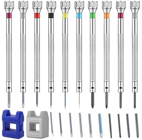 10Pcs Watchmaker's Screwdriver Set, 0.6-1.6 mm Anti-Slip Precision Screwdriver with 2 Degausser, Suitable for Repairing Watches Glasses Jewelry