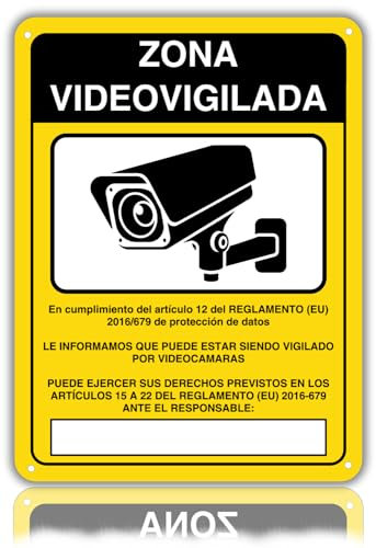 LEIASA | Videovigilancia - Aluminio 21x28 cm - Grosor 0.8 mm - Reflectante - Zona Videovigilada - Impresión UV - Alarma - Disuasorio - Señal