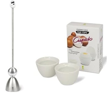 Take 2 Germany | Clack 99004/02-S Eierschalensollbruchstellenverursacher Set inkl. zwei Porzellan Eierbecher | Edelstahl mit Keramik - Motiv: Face | ideal zum täglichen Frühstück