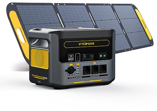 VTOMAN FlashSpeed 1500 Estación de Energía Portátil 1548Wh con 1 * 220W Pro Panel Solar - LiFeP04 Batería Generador Solar con Tres 230V Salida/Entrada de CA, para Acampada, Autocaravana, Emergencias