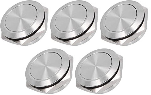 ANKROYU 5 pezzi da 0 a 220 V Interruttore a pulsante con parte superiore piatta, Interruttore a pulsante con terminale a vite in acciaio inossidabile, Interruttore a pulsante (22 mm)