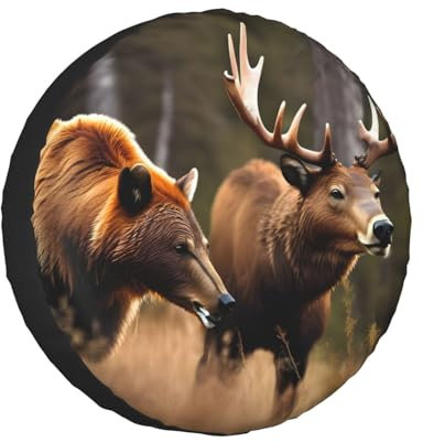 Wildlife Jagd Hirsch Bär Elch Druck Reifenabdeckungen Ersatz für Anhänger, Universalrad geeignet für verschiedene Fahrzeuge