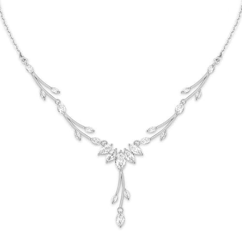 CERSLIMO Hochzeit Halskette Silberfarben mit 5A Zirkonia Kette 45cm Weiß Vergoldet für Braut mit Geschenkbox Geschenke Frauen Damen Verlobungsfeier Party