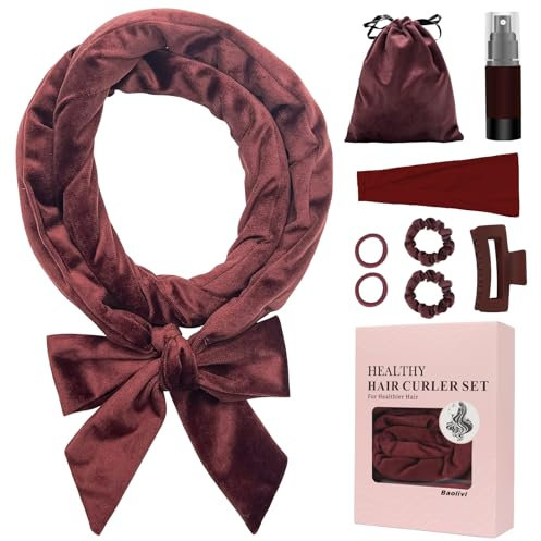 Baolivi Lockenwickler Über Nacht, Locken ohne Hitze für Lange Haare, Heatless Overnight Curls Band, 180 cm Samt Rutschfest Hair Curler Rollers Sleep Tie Mit Stirnband Locken Über Nacht (Burgundy)