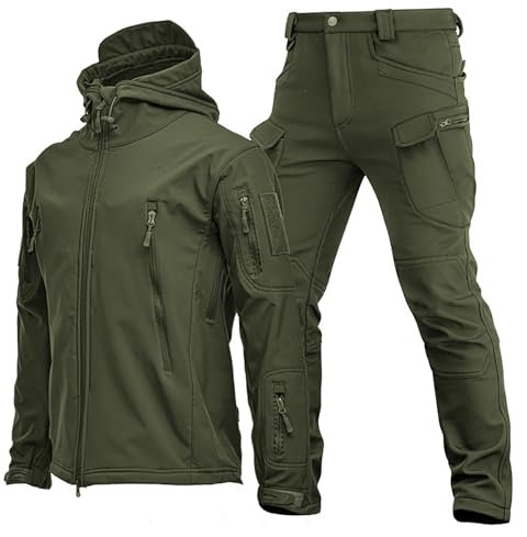 DUHENWU Tuta da combattimento militare impermeabile da uomo, set da 2 pezzi, giacca softshell pantaloni da caccia, giacca da lavoro e pantaloni, tuta sportiva per attività all'aria aperta, comoda, O