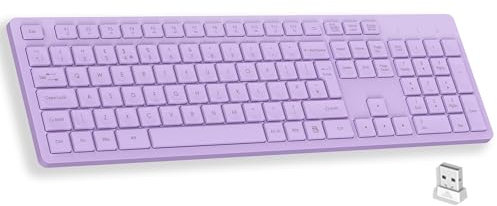 LeadsaiL Purple Wireless Keyboard, UK Layouty Full-Sized Ergonomic Computer Keyboard, 2.4GHz Wireless and Noiseless Typing,12 FN Shortcuts for Windows Laptop Computer