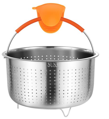 GREATLINK Mesh Strainer and Vegetable Steamer Basket for Instant Pot Accessories 8Qt, Stainless Steel Veggie Strainers and Colanders for Cooking Broccoli, Eggs, Pasta, Quinoa (8 Qt - Steamer Basket)