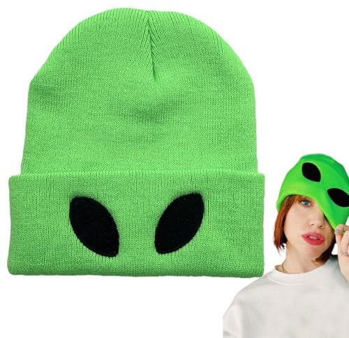 Alien Beanie - Gestrickte grüne Alien Beanie - Warme Wintermütze, weiche, bequeme Strickmütze mit Bündchen | Winddichte Strickmütze zum Laufen, Outdoor-Sport, Kaltwetterausrüstung, stilvolles Winterac