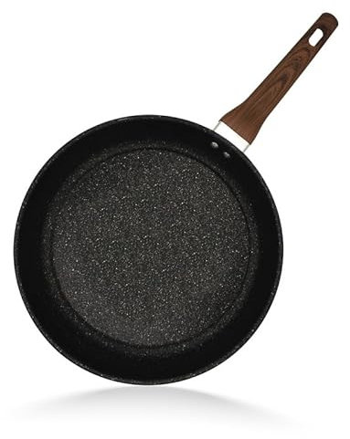 Non-Stick Copper Frying Pan with Wooden Handles (24 cm) Suitable for Induction, Electric and Gas Hobs | Stone Frying Pan | Anti-Scratch Pans