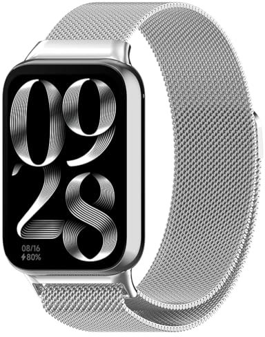 Koelaa Straps Compatible with Xiaomi Smart Band 9 Pro/Xiaomi Smart Band 8 Pro/Redmi Watch 4/Redmi Watch 5, Adjustable Stainless Steel with Magnetic Replacement Straps for Women Men-Silver
