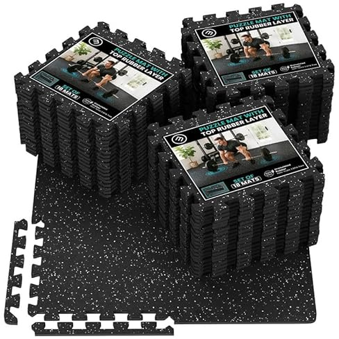 bemaxx Bodenschutzmatte Fitness – 54 Eva/Gummi-Matten im Set: Gym Fitnessgeräte Sportmatte Puzzlematte Laufbandmatte Fitnessmatte Unterlegmatte Sportgeräte Trainingsmatte Bodenmatte Gymnastikmatte
