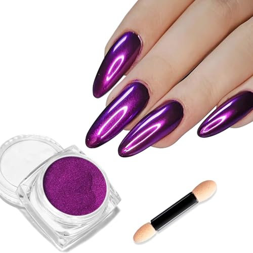 Metallic Purple Nail Powder - Glossy, Glitter & Mirror Effect - DIY Nail Art Accessory with Metallic Pigments