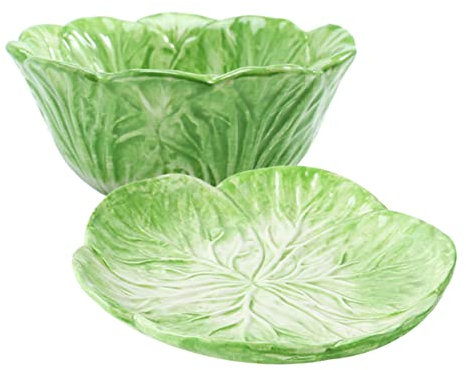 OUNONA 1 Ensemble Bol Lapin Chou Céramique Portion Dessin Animé Vaisselle Bol Et Assiette De Chou Bol De Laitue Porcelaine Incassable Assiettes Et Bols à Choux Bol De Chou Feuilles Green