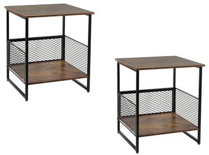 Exeterina 2 Tier End Table, Square Side Table, Couch Side Table with Storage, Great for Mini Fridge Stand, Printer Stand, Aquarium Stand, Coffee Stand, Ideal for Living Room, Bedroom, Office(2 Pack)