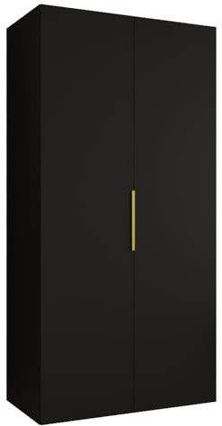MEBLE KRYSPOL - Kleiderschrank - Drehtürenschrank - Schrank 100x202x52cm - Moderner Garderobenschrank Schlafzimmer, Flur, Jugendzimmer - Farbe Schwarz, Griff Gold - Marbella 1 100