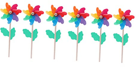 Toyvian 6pièces Moulins à Vent Décoratifs Colorés pour Jardin Girouettes Extérieur Jouets De Moulins à Vent avec Manche Bois Décoration De Fête pour Garçon Fille