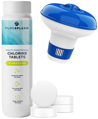 𝐏𝐔𝐑𝐄 𝐒𝐏𝐋𝐀𝐒𝐇! 20g Chlorine Tablets – 10 Resealable Tubes for Pools & Hot Tubs | Easy-Dose Pool Treatment for Clean, Clear Water | Ideal for Travel,Small Pools (10 Tubes + Floating Dispenser)