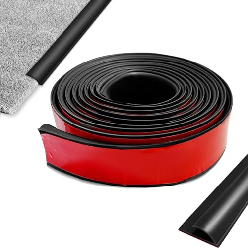 Flexibel PVC Übergangsprofil, Schneidbare Teppich und Boden Übergangsleiste, Nahtloser Teppichrandstreifen, Übergangsstreifen, von Teppich zu Holzboden, für Türkanten, Teppiche(Schwarz-3 Meter)
