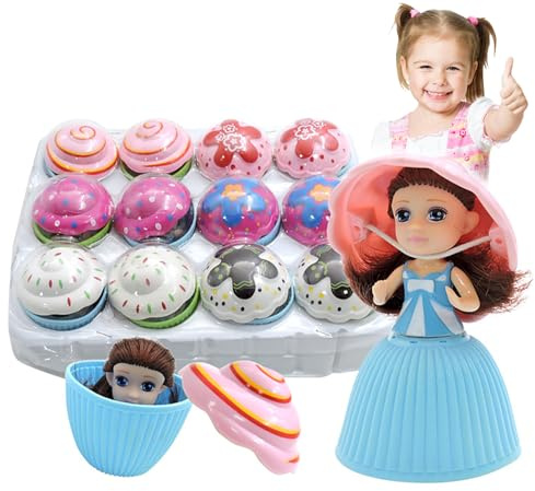 Trrymbbe 12pcs/Set Princess Dolls, Cupcake Princess Doll Toy, Überraschung transformierender Duftkuchenpuppenspielzeug lustiges Spielgeschenk für 3 Jahre alte Mädchen