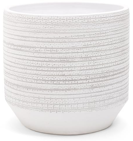 Vimin Box Grande e Elegante VASO in Terracotta | Vaso Decorativo Moderno per Piante, Fiori, Piante grasse, Piccoli Alberi | da Interno o Esterno. (Bianco/Grigio, Ø35 - h.32cm)