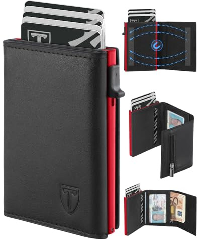 TEEHON Geldbörse Herren - Magnetischer Slim Wallet mit Münzfach & RFID Schutz & ID-Fenster - Leder Portmonee Geldbeutel kartenetui für Karten - kreditkartenetui Männer Klein - Kartenhalter (Rot)