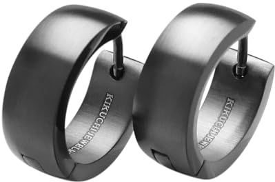 Kikuchi Herren Ohrringe Titan Stäbchen Edelstahl Klapp Creolen Kantig Pistolenfarbe Eisen schwarz Matt Hochglänzend Ø 13-18 mm auch für Damen