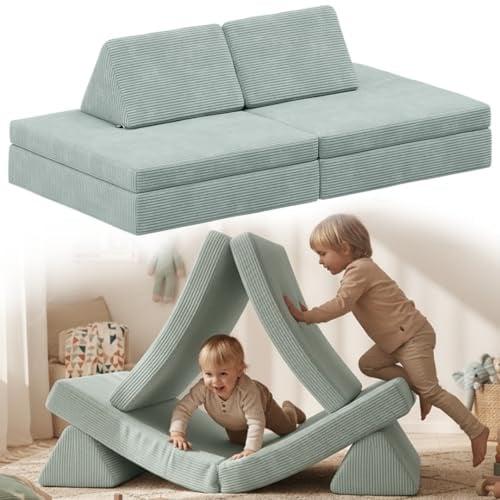 Bellabino Nile Spielsofa Maxi 4-TLG., Türkis, Cord, modular, ausklappbar | Kindersofa aus Schaumstoff Bausteinen, waschbarer Bezug, Kindercouch, Spielcouch, Sofa Kinderzimmer, Kuschelecke, Spielmöbel
