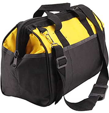 16 Inch Tool Tote Bag Organizer Canvas Wide Open Mouth with Shoulder Strap | Portable Equipment Carrier durable polyester fabric large capacity foldable design for construction gardening workshop travel