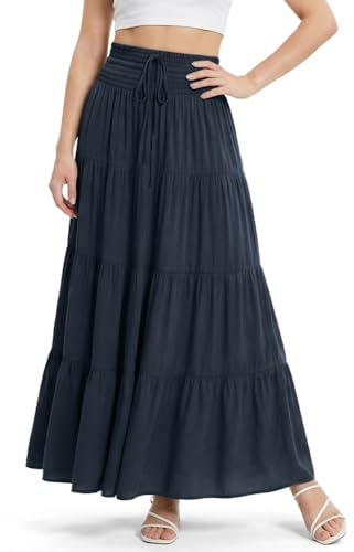 Alaoo Femme Jupe 2 en 1 Bohème, Femme Taille Haute A-Ligne Longue Jupe des Décontractée Vacances L'été Plage Vintage, Longue Maxi Jupe Bohême Tour de Taille Elastique Été Jupe A-Line
