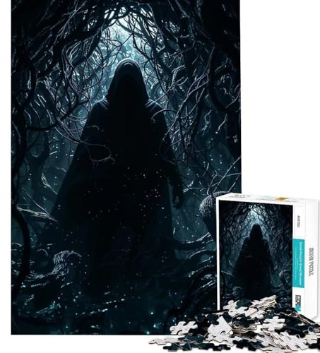 Puzzle de 1000 pièces pour Adolescents Personnage Sombre à Capuche dans Une forêt mystérieuse Jeu éducatif Amusant et Stimulant pour Les Anniversaires Anti-Stress (38x52cm)