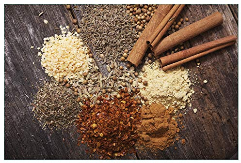 Wallario Küchenrückwand selbstklebend 90 x 60 cm, Motiv: Aromatische trockene Gewürze in der Küche | Spritzschutz abwischbar & pflegeleicht