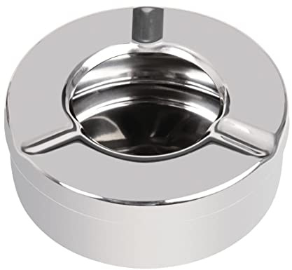 NISBETS Olympia Stainless Steel Windproof Table Ashtray 90mm, Pack of 6 | Two-piece design ensures easy emptying and cleaning, while a high wall contains stale cigarette odours in pub gardens.