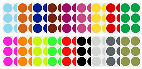 Bunte Sticker 50 mm runde Punkt Aufkleber – 5 cm Sticker 108 Stück von Royal Green