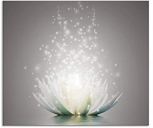 ARTland Spritzschutz Küchenrückwand aus Alu für Küche Herd Spüle 60x70 cm (BxH) Botanik Blumen Seerose Digitale Kunst Blau Magie der Lotus-Blume S7FD
