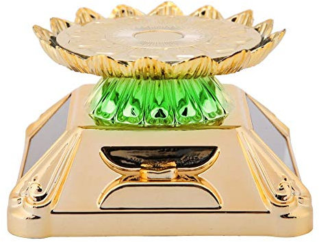 Solar Drehteller, Solarbetriebene Vitrine mit LED Licht um 360 Plattenspieler Ständer 300-500 g Tragfähigkeit, für Uhrentelefon, Schmuckringanzeige (Gold)