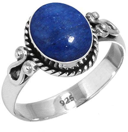 Jeweloporium Blau Echt Lapislazuli 925 Silber Ringe für Damen Edelstein Handgefertigt Silber Ringe Größe 50(15.9) das Erntedankfest Geschenk Cocktail Schmuck