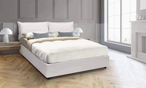 Letto Matrimoniale Lisa, Letto Contenitore con Rivestimento in Ecopelle, 100% Made in Italy, Apertura Frontale, Adatto per Materasso Cm 160x200, Bianco