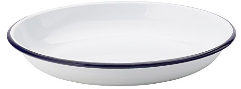 Utopia Eagle Enamel Deep Plates 8.5 / 22cm - Single - White Enamel Oval Plates with Blue Rim