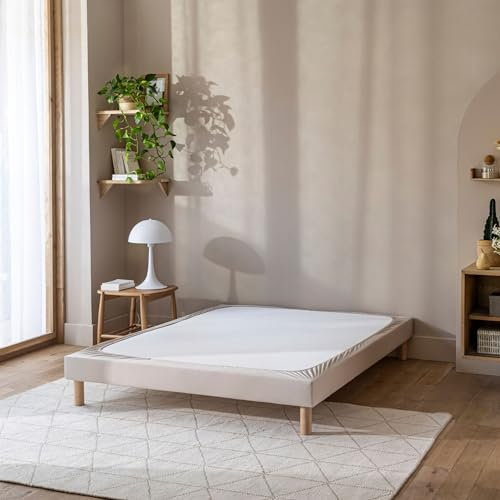 Cache-sommier 160x190 Beige – 100% Coton Jersey Extensible – Doux, Résistant, Facile à Installer – Oeko-TEX – pour sommier de 15 à 30 cm