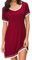 FANSU Chemise de Nuit Femme Manche Courte Sexy Pyjamas Élégant Robe de Nuit Col en V en Simple T Shirt Vêtement de Nuit Couleur Unie Grande Taille (XXL,Vin Rouge)