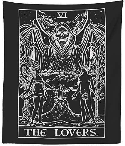 The Lovers Tarot-Karte (schwarz & weiß) – Sensenmann – Gothic-Paar Halloween Heimdekoration Wandbehang (149,9 x 129,5 cm)